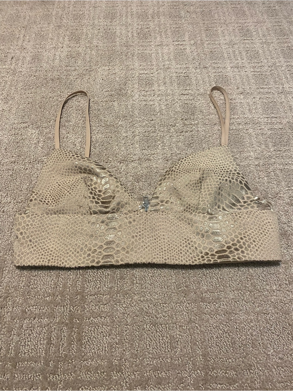 {By The Way.} Snake Print Cropped Bralette Style Top | Beige/Gold ~ Size Medium